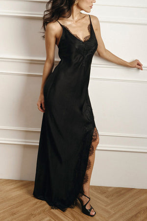 Satin Lace Side Slit Cami Dress