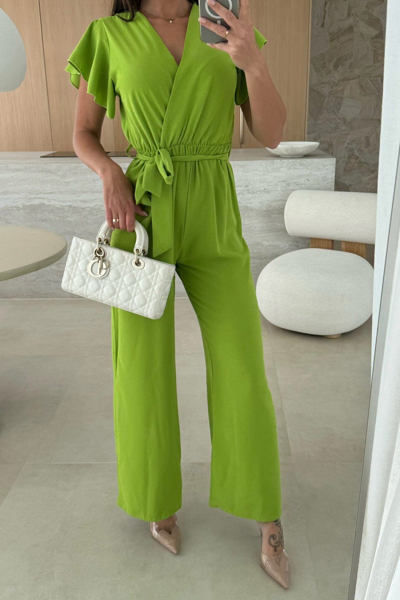 Arolora Ruffled Sleeve Tie-up Waisted Jumpsuits