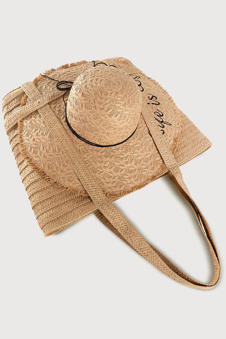 Arolora Handmade Solid Color Straw Bag With Hat