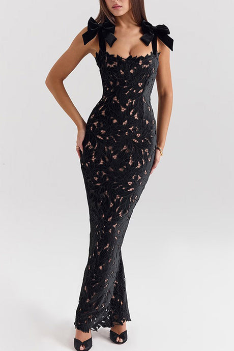 Arolora Bow Straps Hollow Out Maxi Dress
