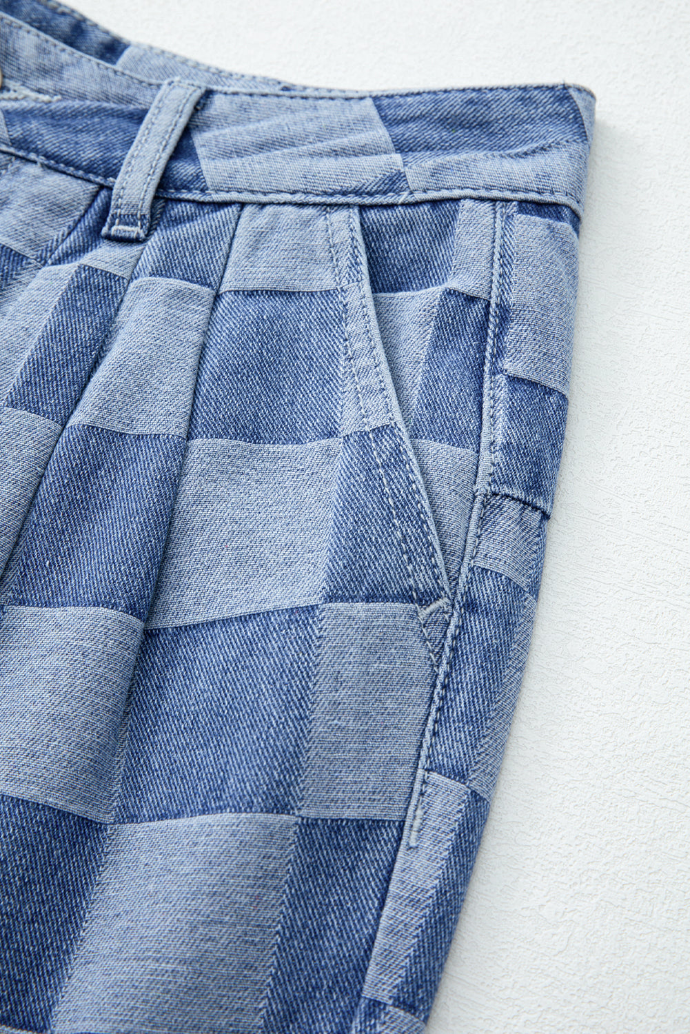 Arolora checkered-high-waist-denim-wide-leg-jeans
