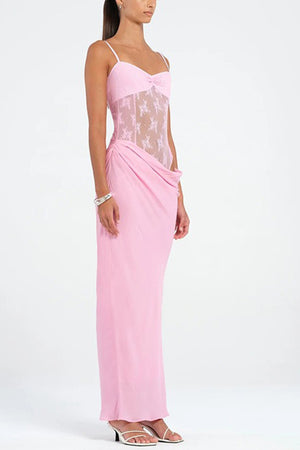 Low Cut Lace Patchwork Ruched Cami Dress