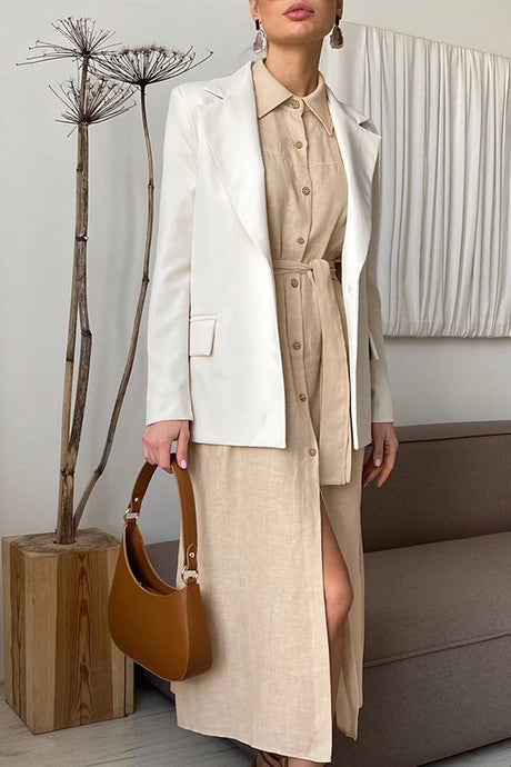 Button-down Strappy Cotton Linen Shirt Dress