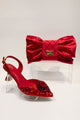 Pointed Rhinestone High Heels With Bow Hand Bag