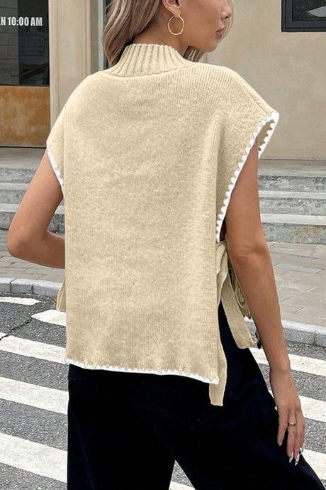 Contrast Sleeveless Tie-up Sweater