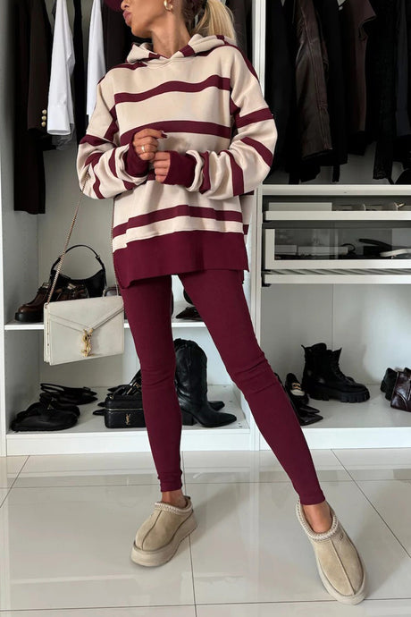 Printed Slit Hem Hoodie Leeging Set