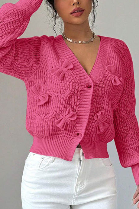 Bow Lantern Sleeve Button-down Cardigan