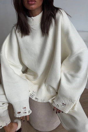 Raw Edge Crew Neck Sweater Set