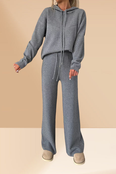 Solid Color Hooded Sweatshirt Wide-leg Outfit Set