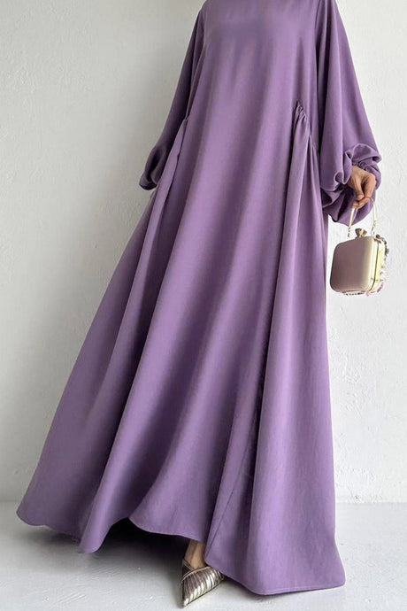 Puff Sleeve Solid Color Maxi Dress