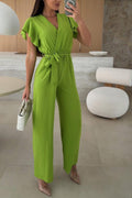 Arolora Ruffled Sleeve Tie-up Waisted Jumpsuits