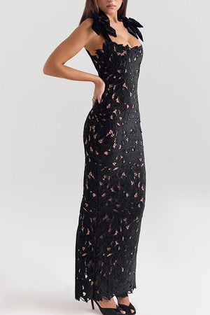 Arolora Bow Straps Hollow Out Maxi Dress