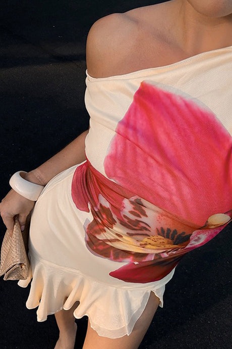 Arolora Floral Slop Shoulder Ruffle Mini Dress