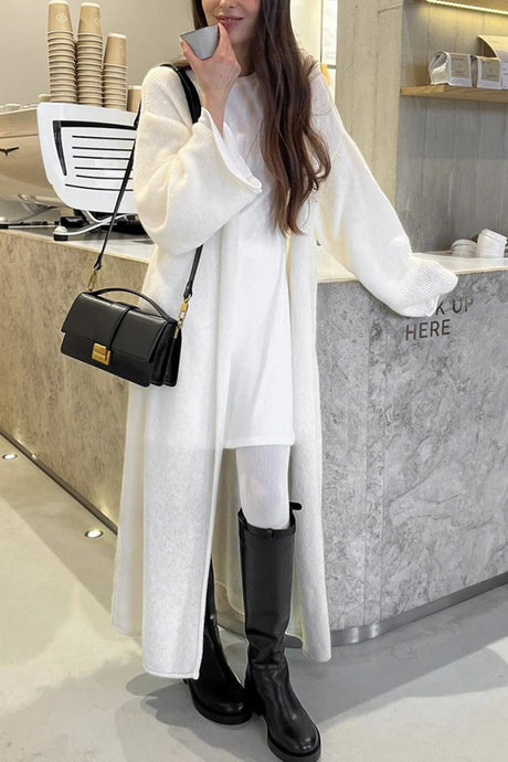 Solid Color Open Front Long Cardigan