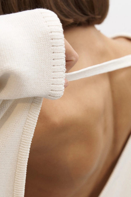 Crew Neck Backless Cotton Sweater