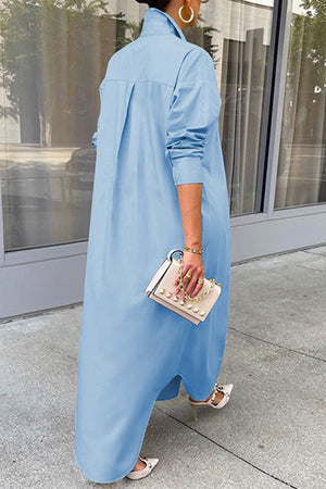 Solid Color Single-breasted Long Blouse