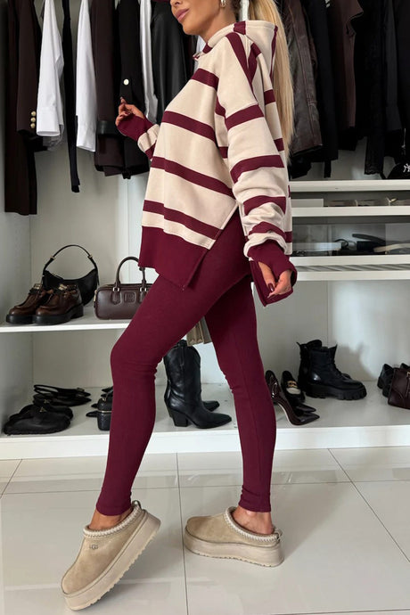 Printed Slit Hem Hoodie Leeging Set