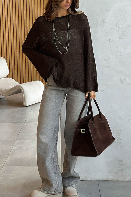 Crew Neck Hollow Out Knit Cover-up Sweater