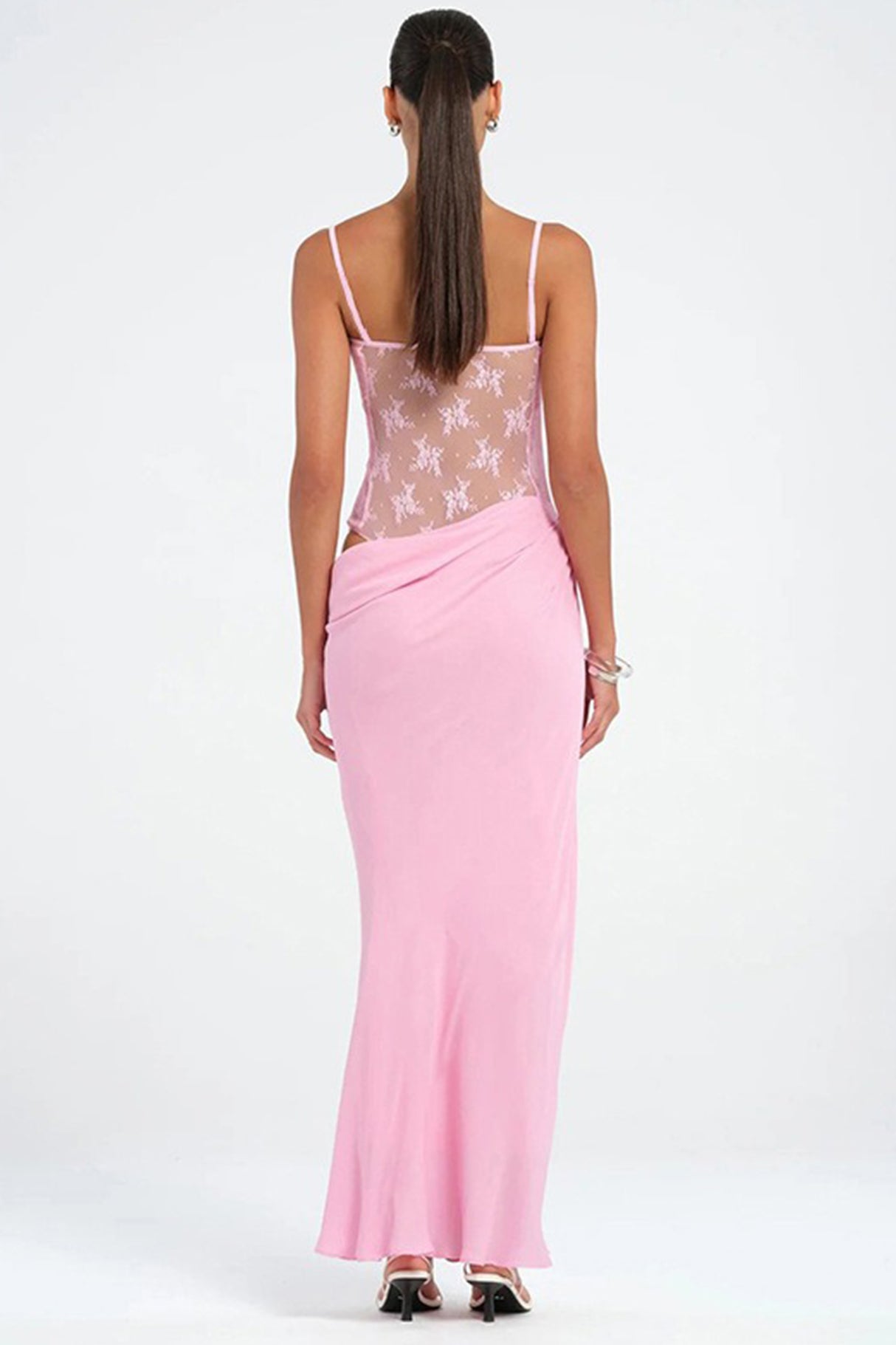 Low Cut Lace Patchwork Ruched Cami Dress