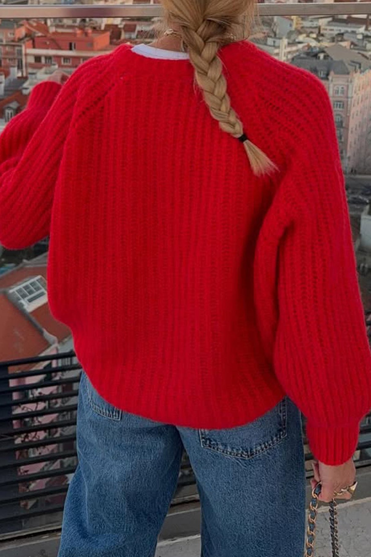 Solid Color Lantern Sleeve Short Cardigan