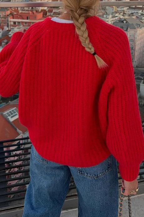Solid Color Lantern Sleeve Short Cardigan