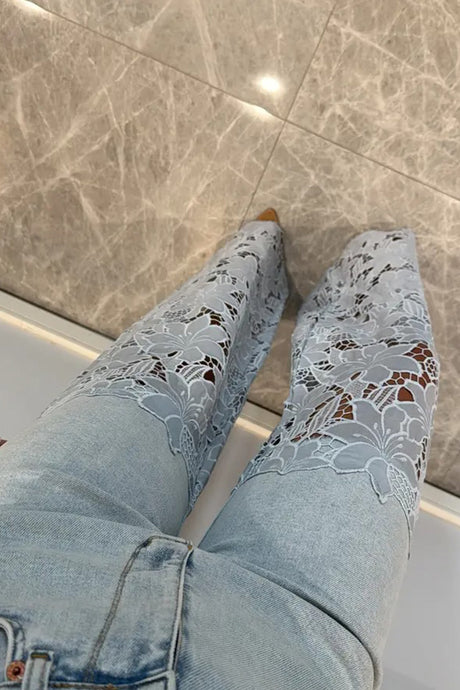 Lace Hollow Out High-rise Jeans