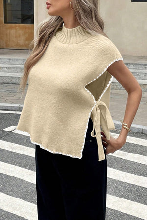 Contrast Sleeveless Tie-up Sweater