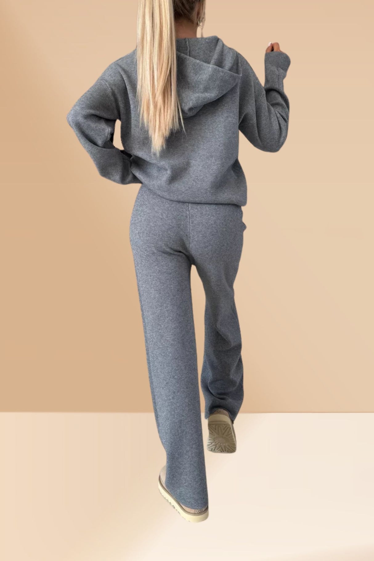 Solid Color Hooded Sweatshirt Wide-leg Outfit Set
