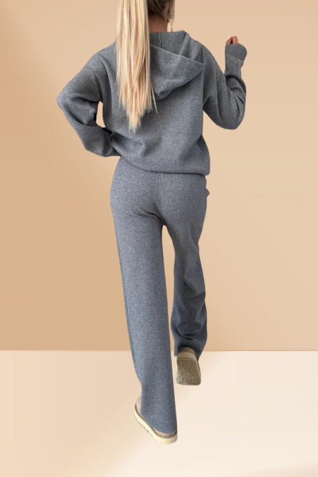 Solid Color Hooded Sweatshirt Wide-leg Outfit Set