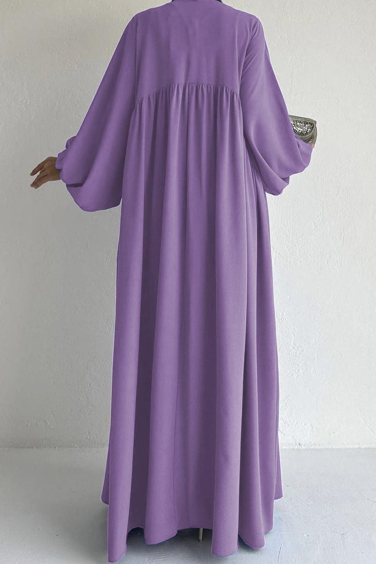 Puff Sleeve Solid Color Maxi Dress