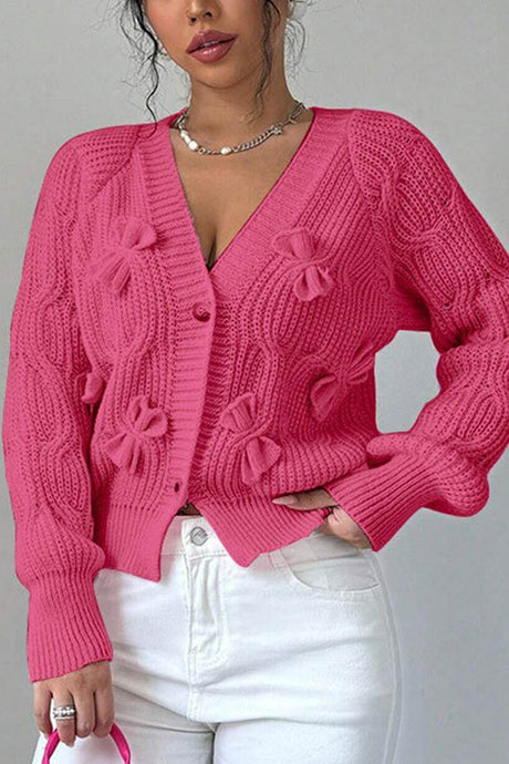 Bow Lantern Sleeve Button-down Cardigan
