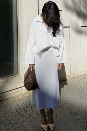 Lapel V Neck Sweater Skirt Set