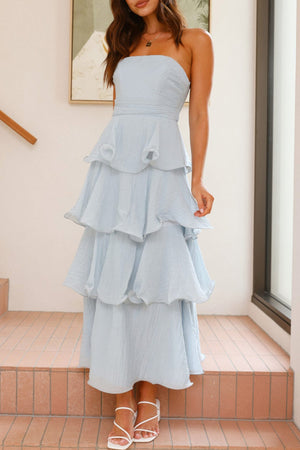 Arolora Strapless Sweet Chiffon Tiered Dress