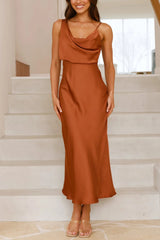 Arolora Satin Cowl-Neck Cami Dress