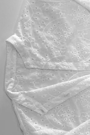 Arolora Hollow-out Jacquard Blouse Tiered Shorts Set