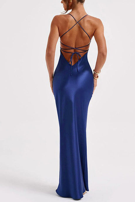 Satin Low Cut Tie-back Cami Dress