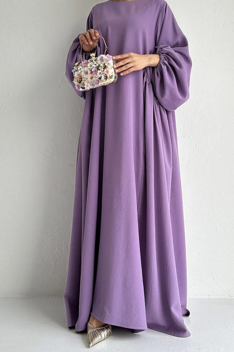 Puff Sleeve Solid Color Maxi Dress