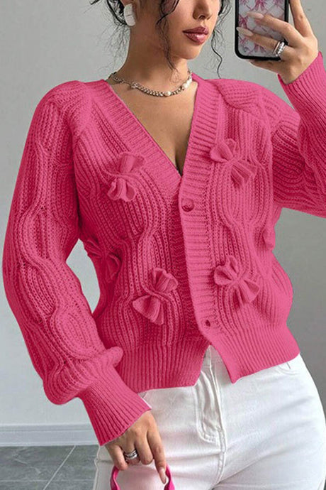 Bow Lantern Sleeve Button-down Cardigan
