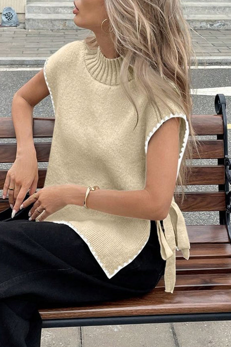 Contrast Sleeveless Tie-up Sweater