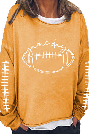 Arolora American Football Print Pullover Cotton Sweatshirt