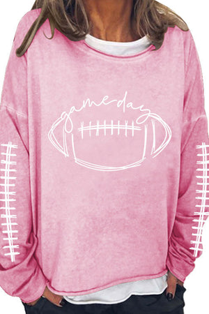 Arolora American Football Print Pullover Cotton Sweatshirt