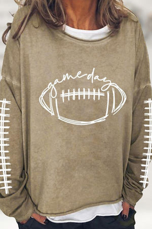 Arolora American Football Print Pullover Cotton Sweatshirt