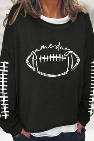Arolora American Football Print Pullover Cotton Sweatshirt