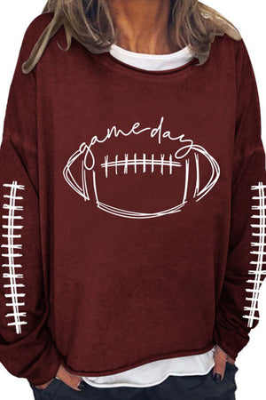 Arolora American Football Print Pullover Cotton Sweatshirt