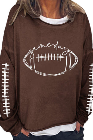 Arolora American Football Print Pullover Cotton Sweatshirt