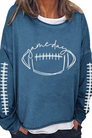 Arolora American Football Print Pullover Cotton Sweatshirt