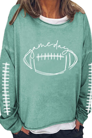 Arolora American Football Print Pullover Cotton Sweatshirt