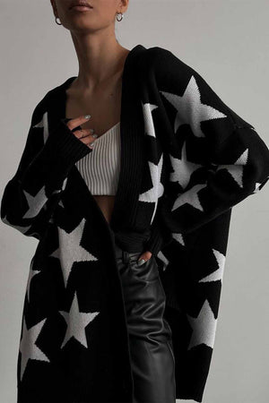 Contrast Star Knitted Button Up Cardigan