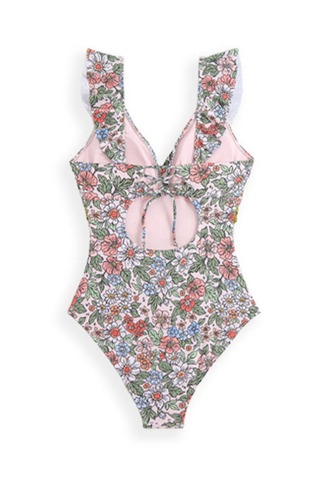 Arolora Back-Tie Ruffled Belted One-Piece Swimsuit