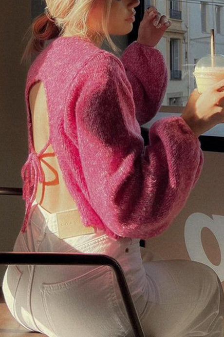 Arolora Backless Tie-up Pullover Sweater